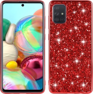 Mobigear Glitter - Coque Samsung Galaxy A71 Coque Arrière Rigide - Rouge