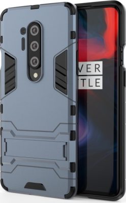 Mobigear Armor Stand - Coque OnePlus 8 Pro Coque Arrière Rigide Antichoc + Support Amovible - Bleu