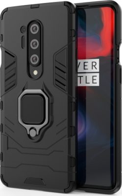 Mobigear Armor Ring - Coque OnePlus 8 Pro Coque Arrière Rigide Antichoc + Anneau-Support - Noir