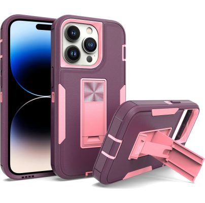 Mobigear Heavy Armor - Coque Apple iPhone 14 Pro Max Coque Arrière Rigide Antichoc + Support Amovible - Violet