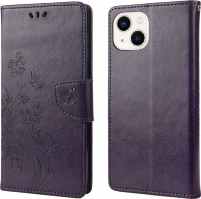 Mobigear Butterfly - Coque Apple iPhone 14 Etui Portefeuille - Violet