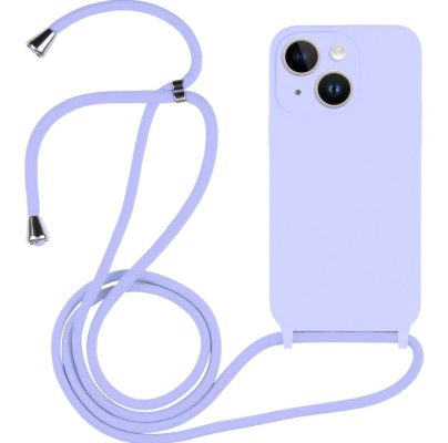 Mobigear Lanyard - Apple iPhone 14 Coque avec cordon en Silicone Souple - Violet