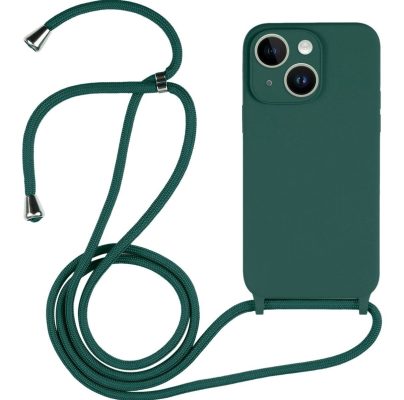 Mobigear Lanyard - Apple iPhone 14 Coque avec cordon en Silicone Souple - Dark Green