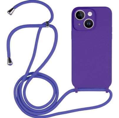 Mobigear Lanyard - Apple iPhone 14 Plus Coque avec cordon en Silicone Souple - Violet