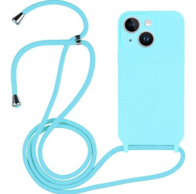 Mobigear Lanyard - Apple iPhone 14 Plus Coque avec cordon en Silicone Souple - Bleu