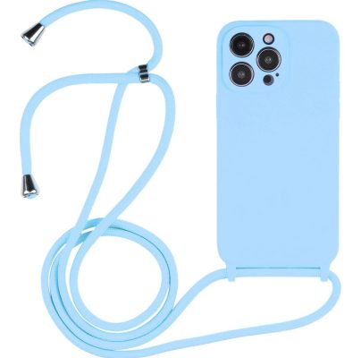 Mobigear Lanyard - Apple iPhone 14 Pro Coque avec cordon en Silicone Souple - Baby Blue