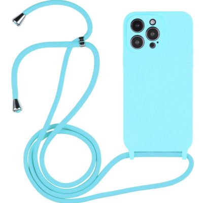 Mobigear Lanyard - Apple iPhone 14 Pro Coque avec cordon en Silicone Souple - Bleu