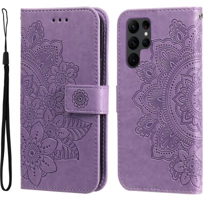 Mobigear Flowers - Coque Samsung Galaxy S23 Ultra Etui Portefeuille - Violet