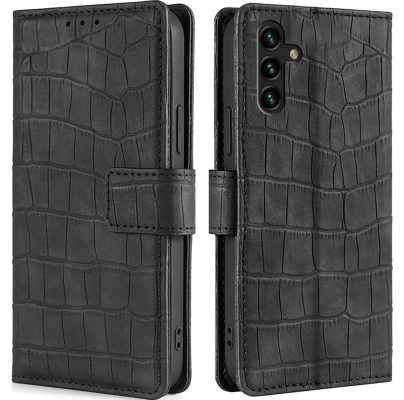 Mobigear Croco - Coque Samsung Galaxy A04s Etui Portefeuille - Noir