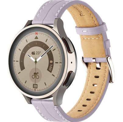 Mobigear Stitched - Bracelet Samsung Galaxy Watch Active (40mm) en Cuir Véritable Fermeture à boucle - Violet