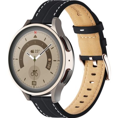 Mobigear Stitched - Bracelet Smartwatch en Cuir Véritable Fermeture à boucle - 22mm - Noir
