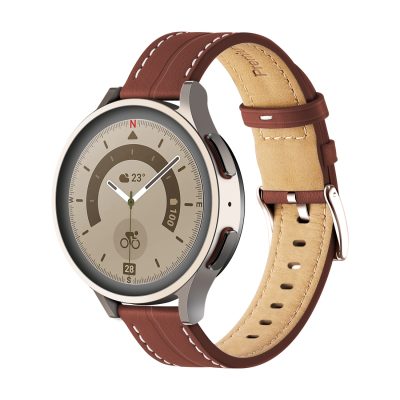 Mobigear Stitched - Bracelet Smartwatch en Cuir Véritable Fermeture à boucle - 22mm - Marron