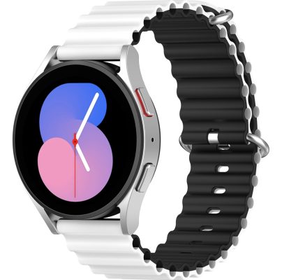 Mobigear Ocean - Bracelet Smartwatch en Silicone Souple Fermetureà boucle - 20mm - Noir / Blanc