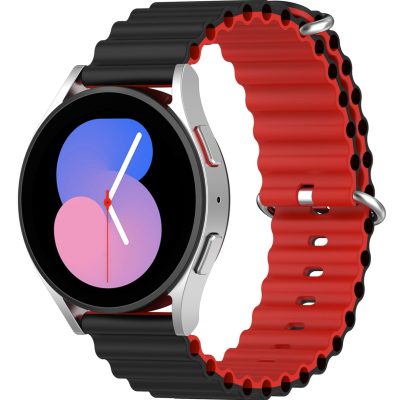 Mobigear Ocean - Bracelet Smartwatch en Silicone Souple Fermetureà boucle - 20mm - Noir / Rouge