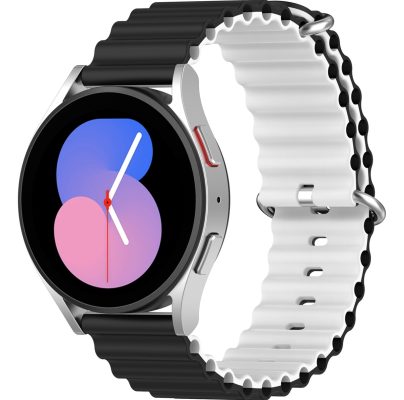 Mobigear Ocean - Bracelet Smartwatch en Silicone Souple Fermetureà boucle - 22mm - Noir / Blanc