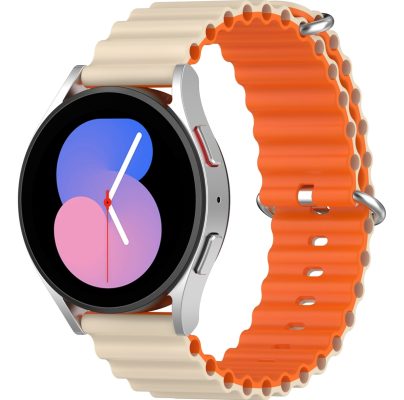 Mobigear Ocean - Bracelet Smartwatch en Silicone Souple Fermetureà boucle - 22mm - Blanc / Orange