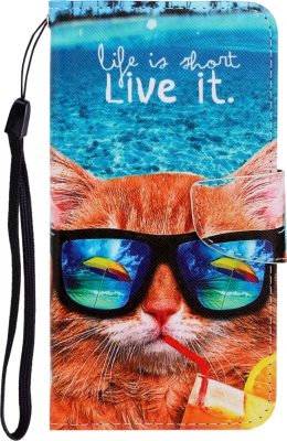 Mobigear Design - Coque OnePlus 8 Etui Portefeuille - Plage Chat