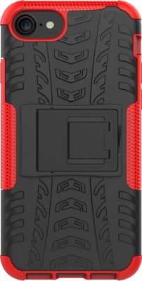 Mobigear Tire - Coque Apple iPhone SE (2022) Coque Arrière Rigide Antichoc + Support Amovible - Noir / Rouge