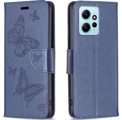 Mobigear Butterfly - Coque Xiaomi Redmi Note 12 Etui Portefeuille - Bleu