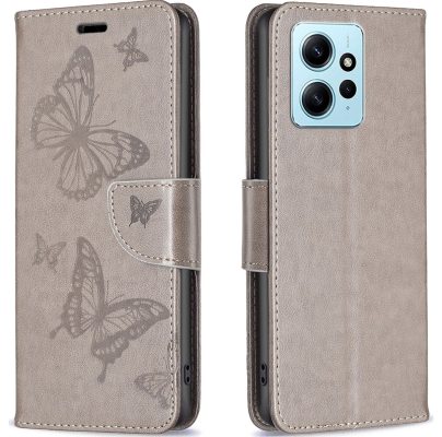 Mobigear Butterfly - Coque Xiaomi Redmi Note 12 Etui Portefeuille - Gris