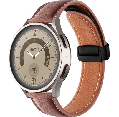 Mobigear Stitched - Bracelet Smartwatch en Cuir Véritable Fermeture de la pince - 22mm - Marron