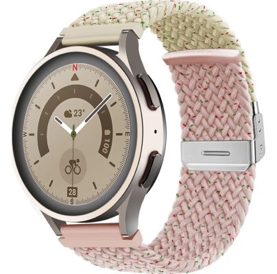 Mobigear Braided - Bracelet Samsung Galaxy Watch Active (40mm) en Nylon Fermeture de la pince - Blanc / Rose