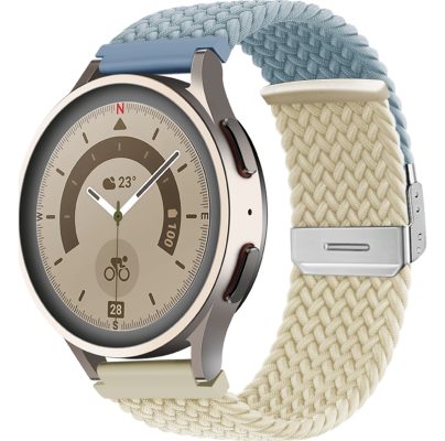 Mobigear Braided - Bracelet Samsung Galaxy Watch Active (40mm) en Nylon Fermeture de la pince - Blanc / Bleu