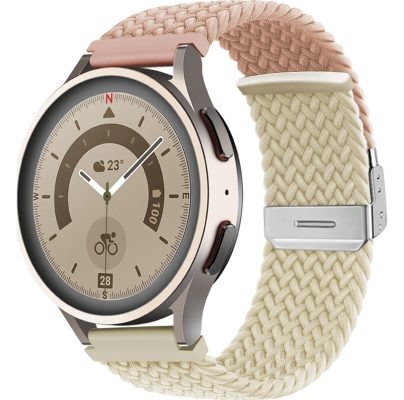 Mobigear Braided - Bracelet Smartwatch en Nylon Fermeture de la pince - 22mm - Blanc / Rose