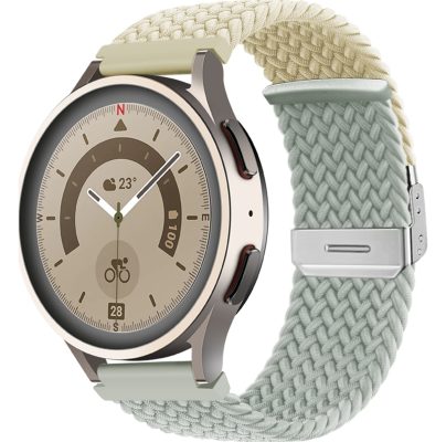 Mobigear Braided - Bracelet Smartwatch en Nylon Fermeture de la pince - 22mm - Blanc / Gris