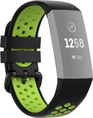 Mobigear Active - Bracelet Fitbit Charge 3 en Silicone Souple Fermetureà boucle - Noir / Vert