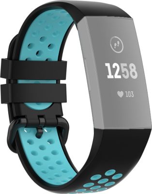 Mobigear Active - Bracelet Fitbit Charge 3 en Silicone Souple Fermetureà boucle - Noir / Turquoise