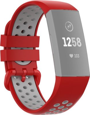 Mobigear Active - Bracelet Fitbit Charge 4 en Silicone Souple Fermetureà boucle - Rouge / Gris