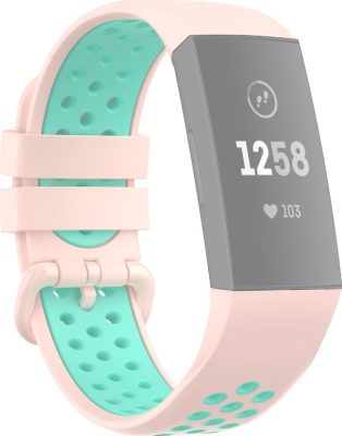 Mobigear Active - Bracelet Fitbit Charge 3 en Silicone Souple Fermetureà boucle - Rose / Turquoise