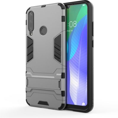 Mobigear Armor Stand - Coque Huawei Y6p Coque Arrière Rigide Antichoc + Support Amovible - Gris