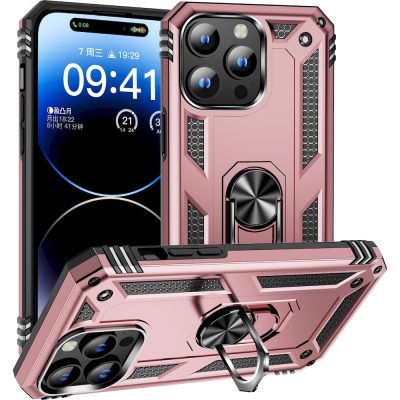 Mobigear Armor Ring - Coque Apple iPhone 15 Pro Max Coque Arrière Rigide Antichoc + Anneau-Support - Rose doré