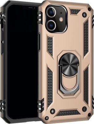 Mobigear Armor Ring - Coque Apple iPhone 12 Pro Coque Arrière Rigide Antichoc + Anneau-Support - Or