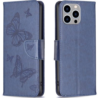 Mobigear Butterfly - Coque Apple iPhone 15 Pro Max Etui Portefeuille - Bleu