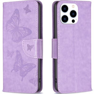 Mobigear Butterfly - Coque Apple iPhone 15 Pro Etui Portefeuille - Violet