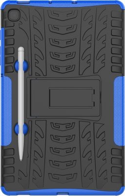 Mobigear Tire - Coque Samsung Galaxy Tab S6 Lite Coque Arrière Rigide Antichoc + Porte-crayon + Support Amovible - Noir / Bleu