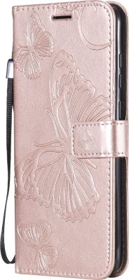 Mobigear Butterfly - Coque Samsung Galaxy A11 Etui Portefeuille - Rose doré