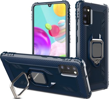 Mobigear Armor Ring - Coque Samsung Galaxy A41 Coque Arrière Rigide Antichoc + Anneau-Support - Bleu