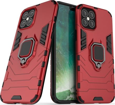 Mobigear Armor Ring - Coque Apple iPhone 12 Pro Coque Arrière Rigide Antichoc + Anneau-Support - Rouge