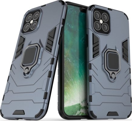 Mobigear Armor Ring - Coque Apple iPhone 12 Pro Max Coque Arrière Rigide Antichoc + Anneau-Support - Bleu