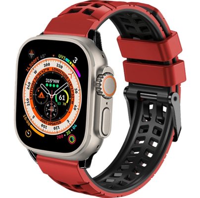 Mobigear Dual-row - Bracelet Apple Watch Series 5 (44mm) en Silicone Souple Fermetureà boucle - Noir / Rouge