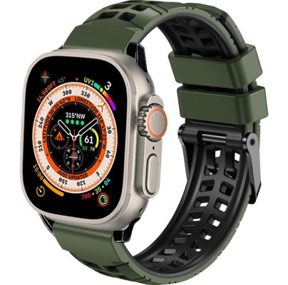 Mobigear Dual-row - Bracelet Apple Watch Ultra (49mm) en Silicone Souple Fermetureà boucle - Noir / Vert