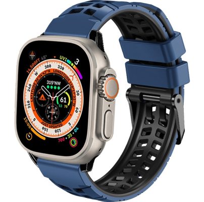 Mobigear Dual-row - Bracelet Apple Watch Series 3 (42mm) en Silicone Souple Fermetureà boucle - Noir / Bleu