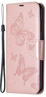 Mobigear Butterfly - Coque Xiaomi Redmi Note 9 Etui Portefeuille - Rose doré