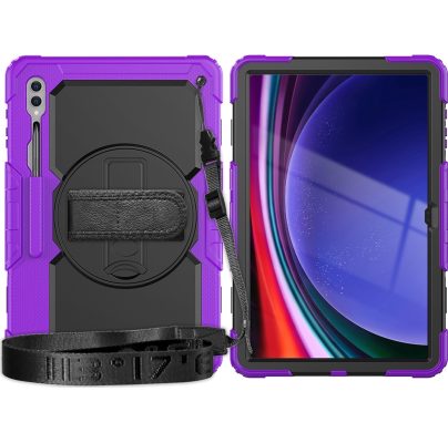 Mobigear SureGrip Xtreme - Coque Samsung Galaxy Tab S9 Ultra Coque Arrière Rigide Antichoc + Bandoulière + Support Amovible - Violet
