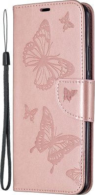 Mobigear Butterfly - Coque Xiaomi Redmi 9 Etui Portefeuille - Rose doré