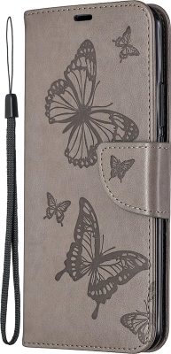 Mobigear Butterfly - Coque Xiaomi Redmi 9 Etui Portefeuille - Gris